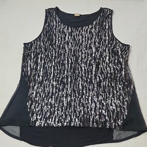 Worthington Sleeveless Black Glam Sequin Tank Top Holiday Party New Year's Eve